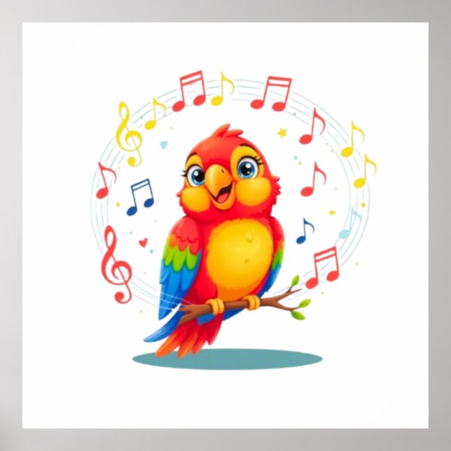 Poster **Singing Parrot – Cute Parrot Singing Illustratio (Frente)