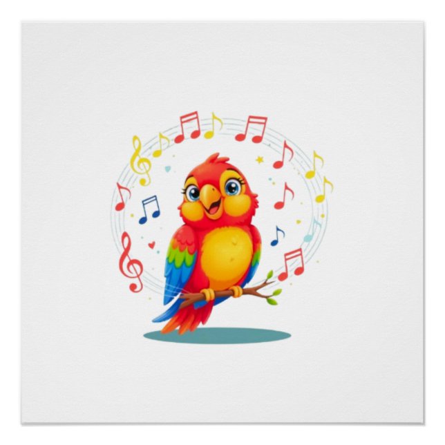 Pôster **Singing Parrot – Cute Parrot Singing Illustratio (Frente)