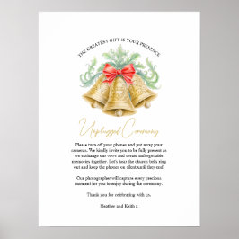 Poster Sinos de casamento dourados fita vermelha descontr