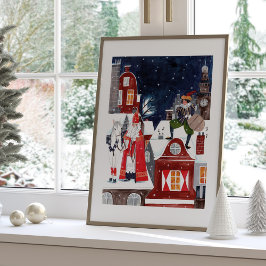 Poster Sinterklaas e Piet nos telhados de Amesterdã