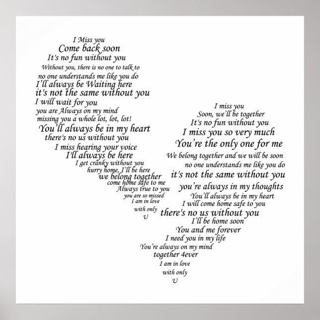 Pôster Sinto Sua Falta - Coração Separado Quebrado (Frente)