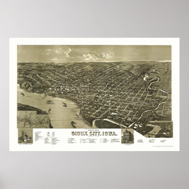 Poster Sioux City, IA Panorâmica Map - 1888 (Frente)