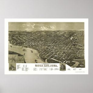 Poster Sioux City, mapa panorâmico de IA - 1888
