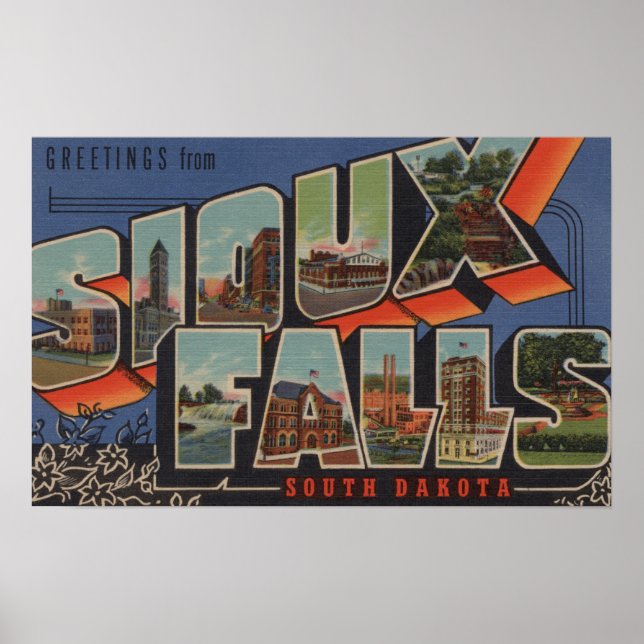 Pôster Sioux Falls, Dakota do Sul - Cenas em Larga Letra (Frente)