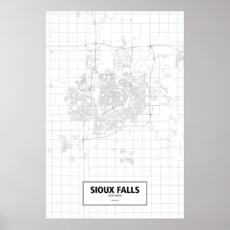 Pôster Sioux Falls, Dakota do Sul (preto no branco)