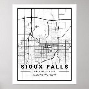 Poster Sioux Falls South Dakota do Sul Mapa da Cidade Via