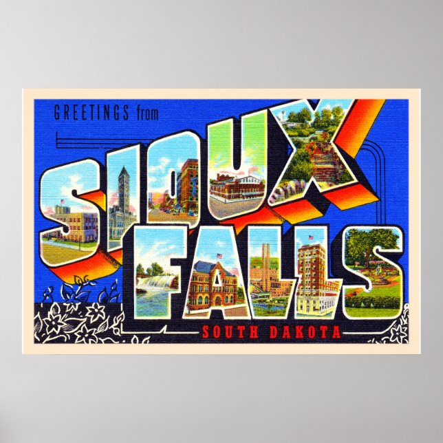 Poster Sioux Falls South Dakota SD - Letra grande postal (Frente)