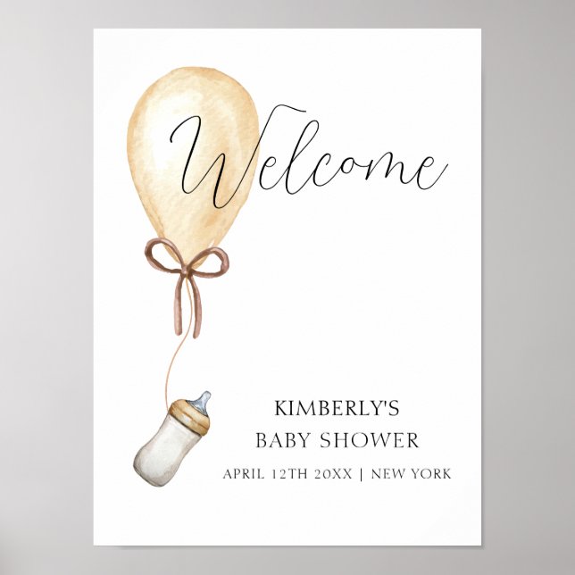 Poster Sip & Consulte Chá de fraldas de Garrafa de Balões (Frente)