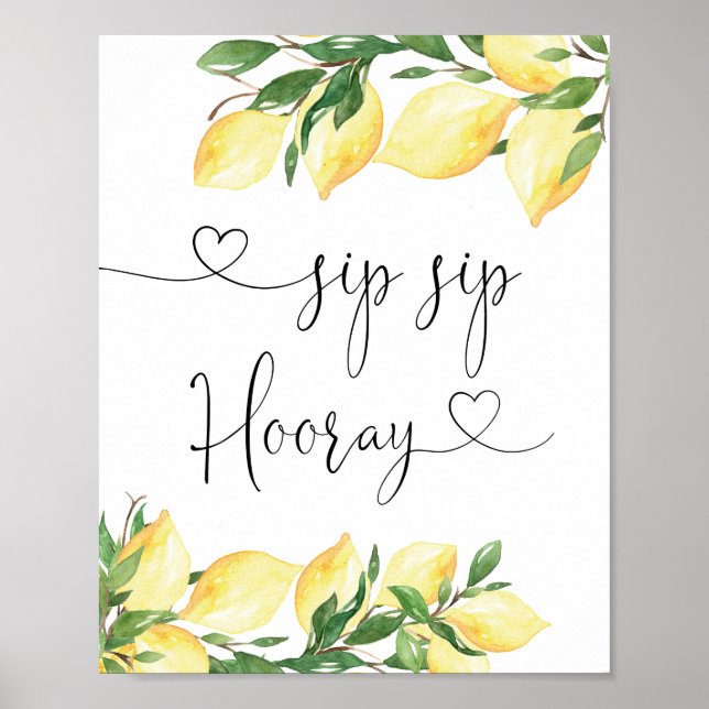 Poster Sip Sip Hooray do Chá de panela Lemon Elegante (Frente)