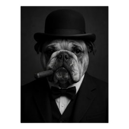 Pôster  Sir Paws-ton Churchill - Bulldog with Bowler Hat 