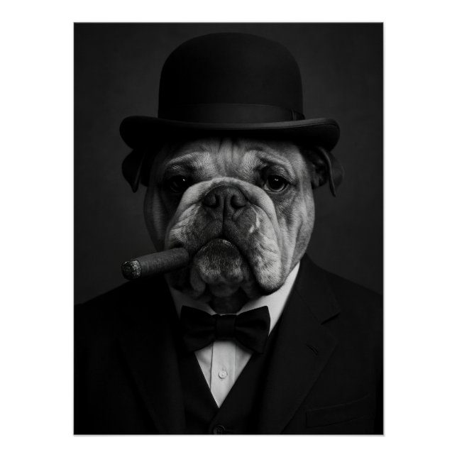 Pôster  Sir Paws-ton Churchill - Bulldog with Bowler Hat  (Frente)