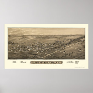 Pôster Siracusa do leste, mapa panorâmico de NY - 1885