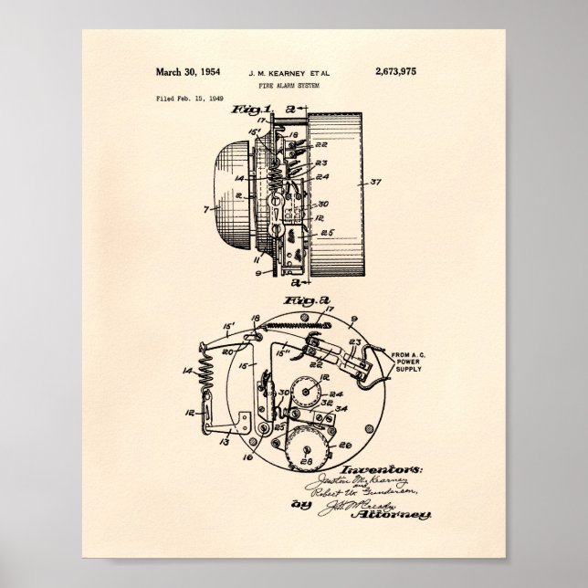Pôster Sistema de Alarme de Fogo 1954, Arte Patente - Ant (Frente)