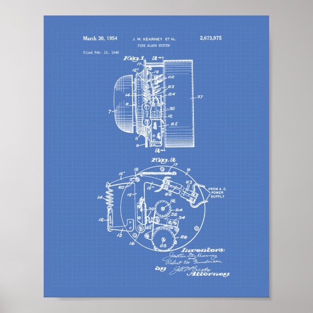 Pôster Sistema de alarme de incêndio 1954 Art patent - Bl (Frente)