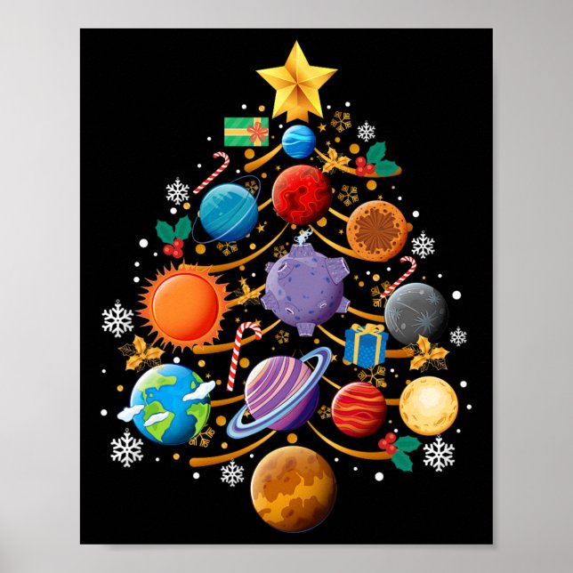 Poster Sistema Solar Planeta Árvore de Natal Astronomia X (Frente)