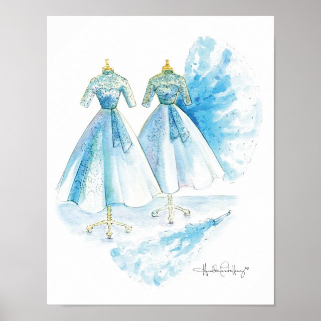 Poster Sisters Blue Dress 11x14 por Heather French Henry (Frente)