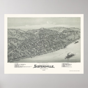 Pôster Sistersville, mapa panorâmico de WV - 1896