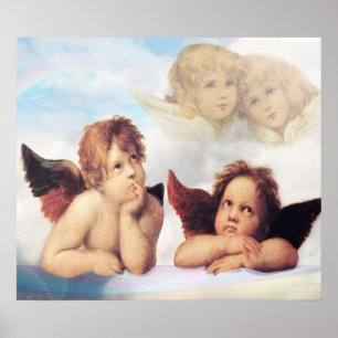 Poster Sistine Madonna 2 anjos por Raphael