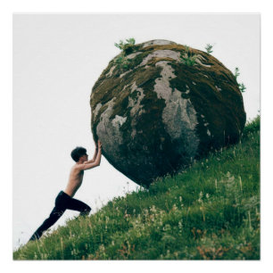 Pôster Sisyphus Rolling Boulder Up Hill Poster Wall Art
