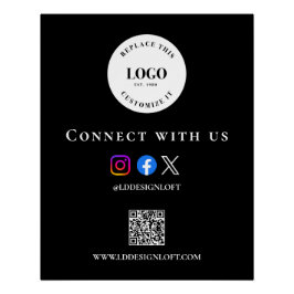 Pôster site de código QR social Preto Branco Logotipo per