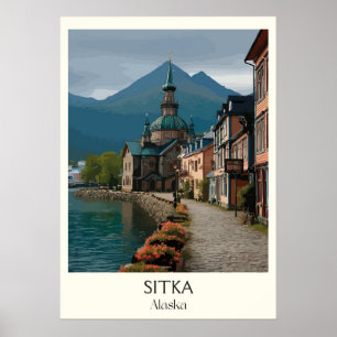Poster Sitka Alasca Cidade Histórica à Beira-Mar