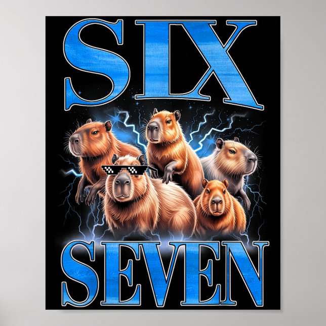 Poster Six Seven 67 Meme Funny Capybara Bootleg Graphic  (Frente)