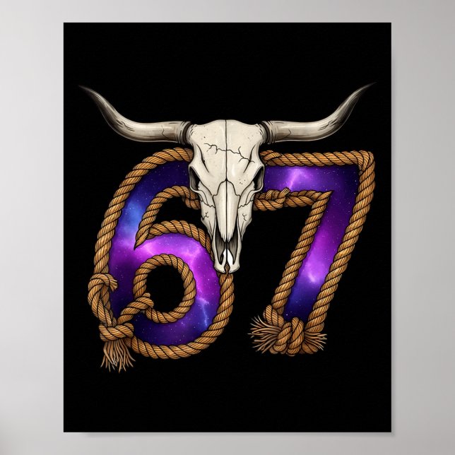 Poster Six Seven 67 Meme Funny Western Cowboy Bull Skull  (Frente)