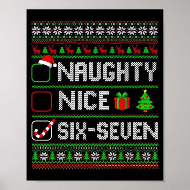 Poster Six Seven 67 Meme Nice Naughty Christmas Pajamas M (Frente)