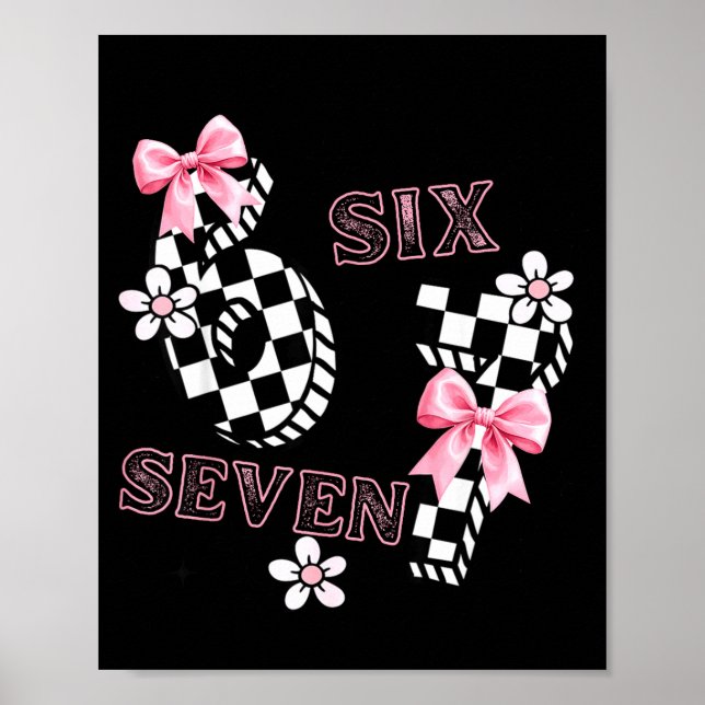 Poster Six Seven 6 7 Checkered Cute Coquette Bow Girly 67 (Frente)