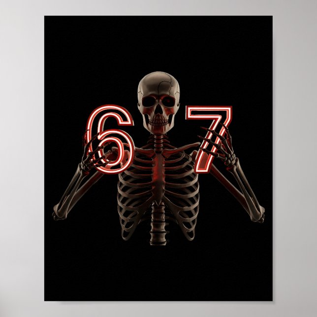 Poster Six Seven 6 7 Meme Funny Skeleton Hands Sign Let's (Frente)