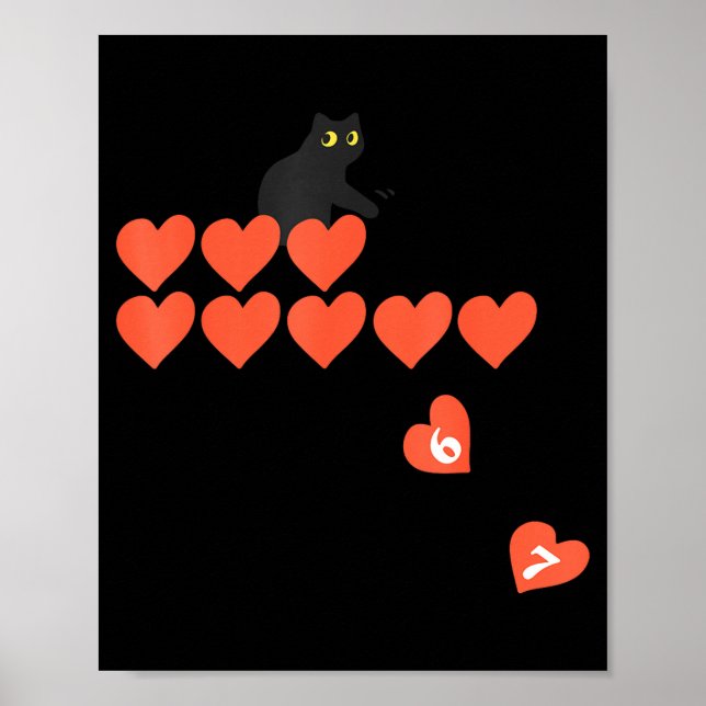 Poster Six Seven Black Cat Knocking Off Hearts Funny 67 V (Frente)