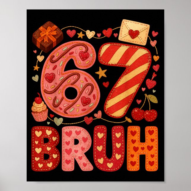 Poster Six Seven Bruh Valentine Heart 67 Cute Kids Meme B (Frente)