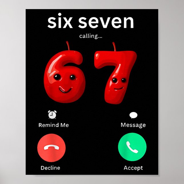Poster Six Seven Calling Meme Minimalist Trendy Phone Scr (Frente)