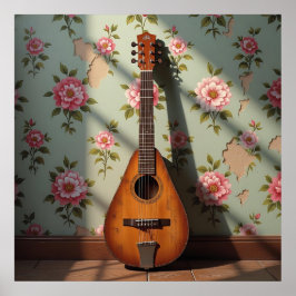 Poster Six-Stringed Dulcimer Vintage Floral