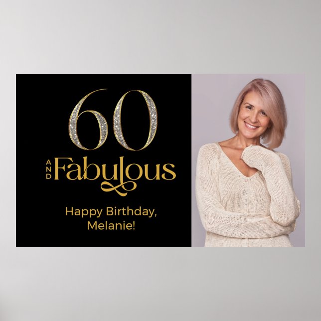 Poster Sixty and Fabulous Gold Black 60th Birthday Photo (Frente)