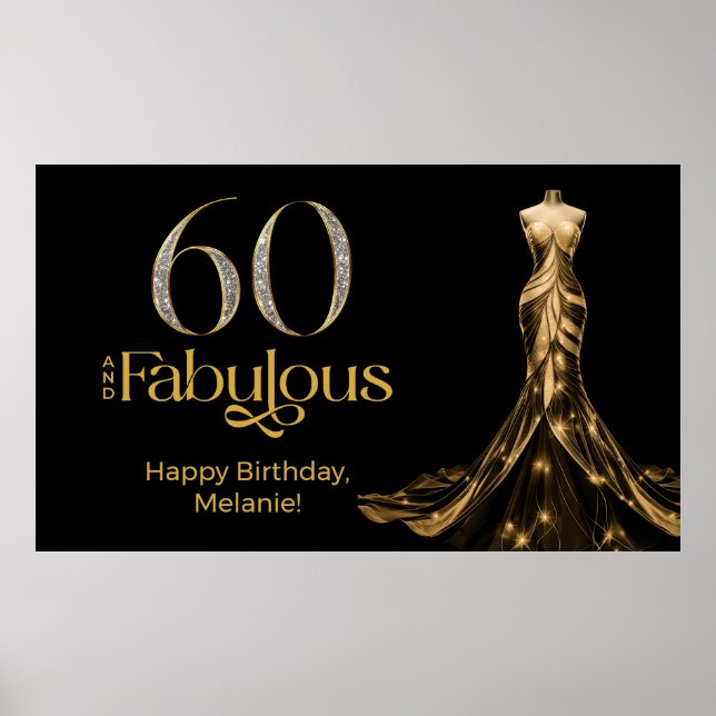 Poster Sixty and Fabulous Gold Dress Black 60th Birthday (Frente)