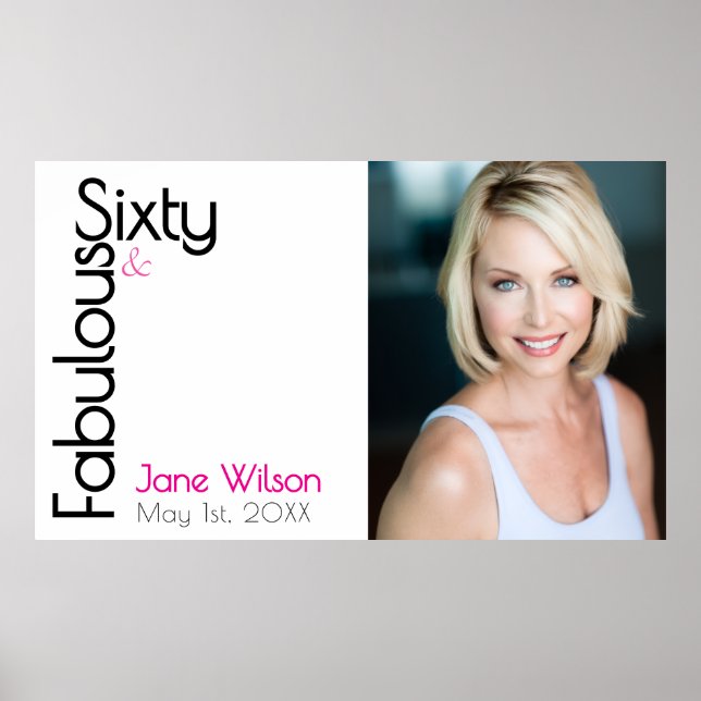 Poster Sixty Fabulous Birthday Chic Pink & Black (Frente)