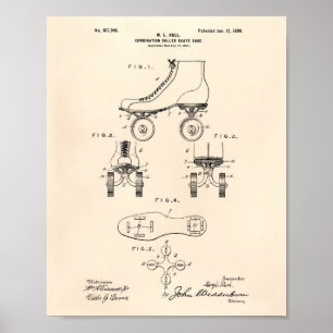 Pôster Skate Roller Calçado 1899 Patent Art Old Peper