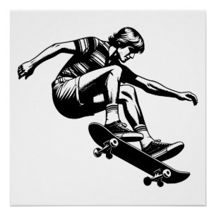 Pôster Skateboard Black and White, de 70 anos