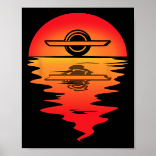 Poster Skateboard Elétrico Pôr do Sol Vintage Onewheel Fl