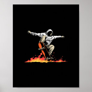 Poster Skateboard Skateboarder Skater On Fire - Skateboar