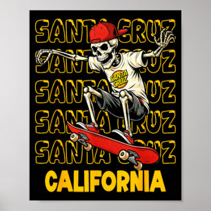 Poster Skateboard skeleton vintage santa cruz california