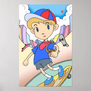 Poster Skateboarder acelera pelas ruas da cidade.