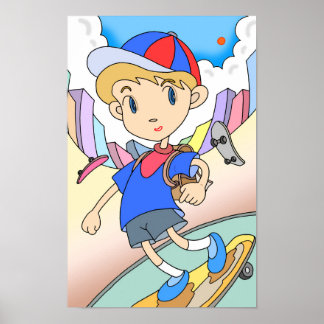 Poster Skateboarder acelera pelas ruas da cidade.