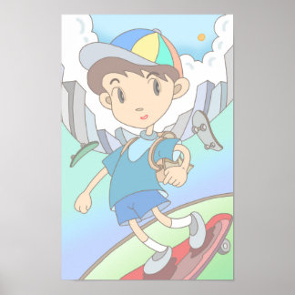 Poster Skateboarder acelera pelas ruas da cidade.