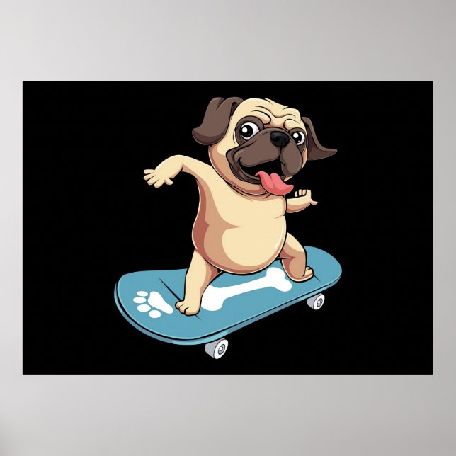 Poster Skateboarder Pug Skateboard (Frente)