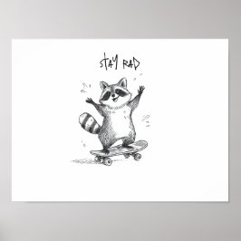 Poster Skateboarding Raccoon – Cute Funny Skateboard
