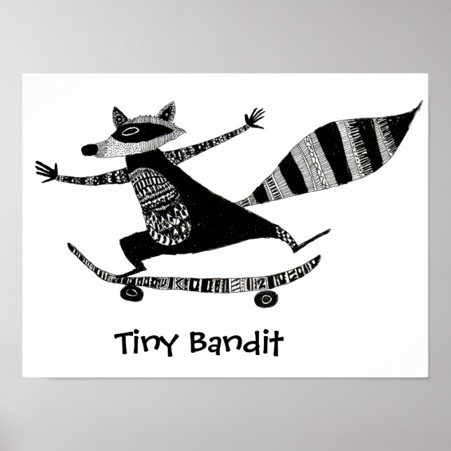 Poster Skateboarding Raccoon – Whimsical Raccoon Animal  (Frente)