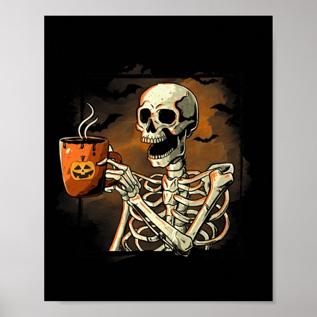 Poster SkeletBebendo Café Engraçada Casca Halloween Cos (Frente)