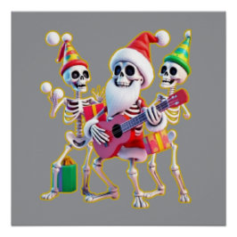 Pôster **Skeleton 3D Christm Santa Party – Funnyas Skelet